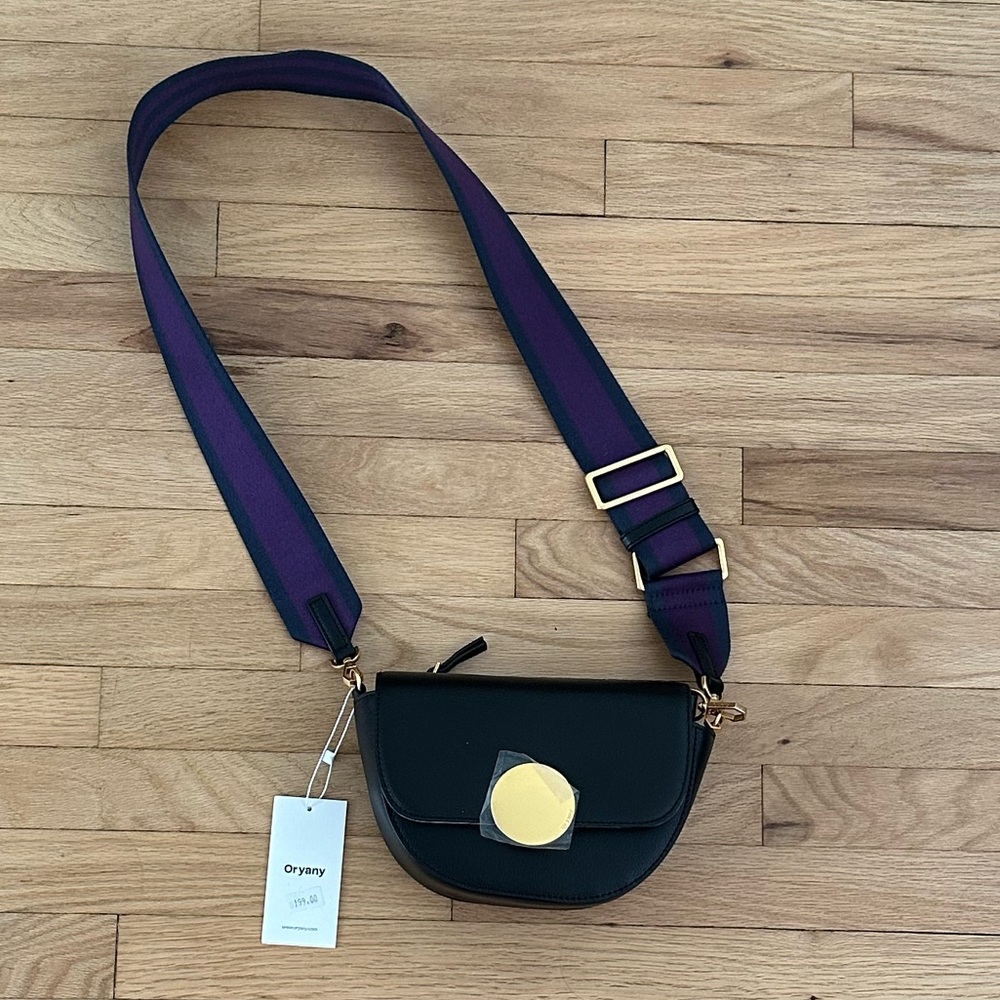 orYANY Black Shoulder Bag with Purple Strap
